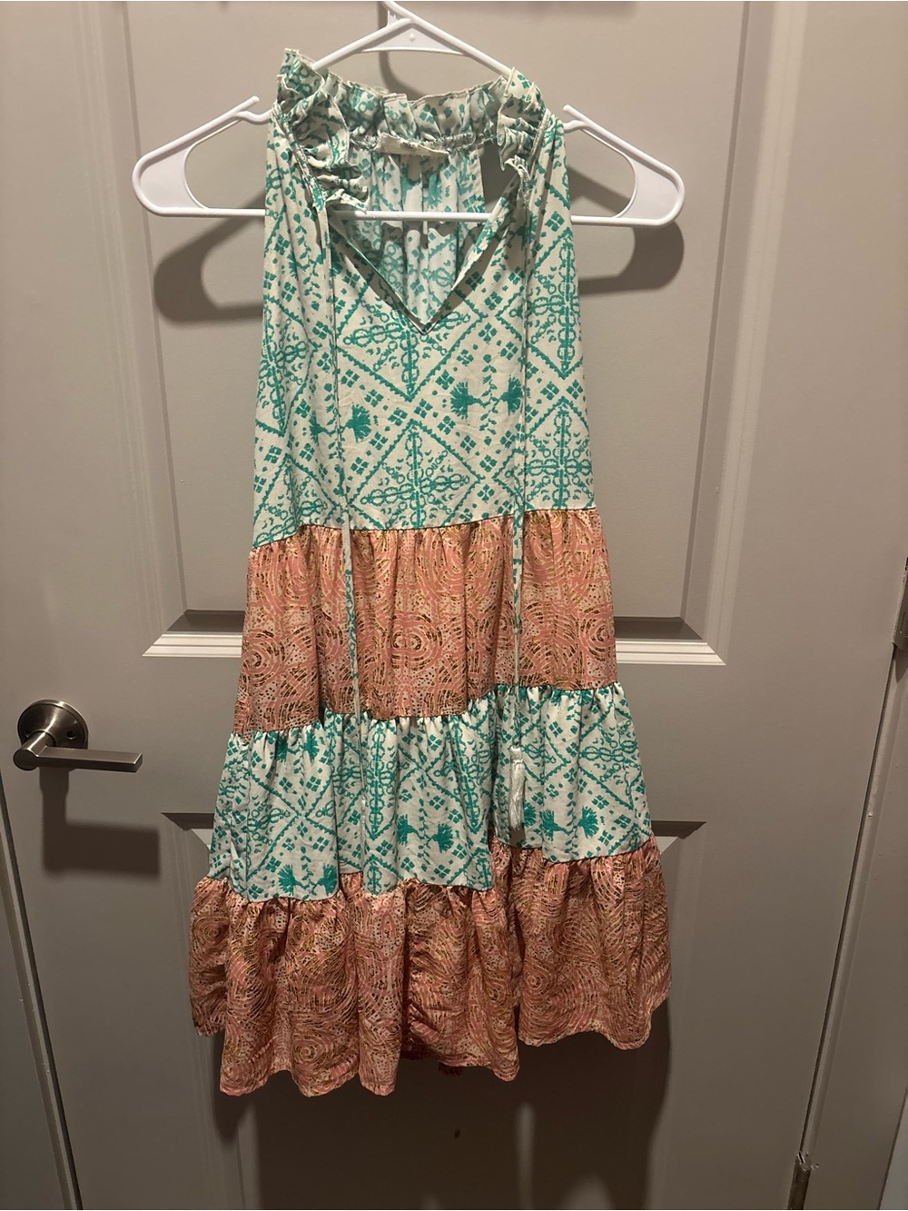 Tiered Summer Dress in Teal and Peach